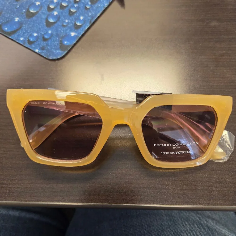 French Connection chunky square sunglasses with gradient lens-Sunny Yellow NWT